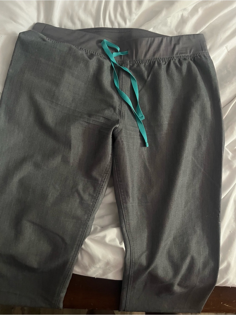 Figs Women's Gray Track Joggers with Teal Drawstring